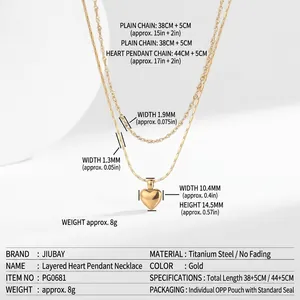 Collier double couche en acier titane doré avec pendentif cœur et dimensions