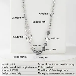 Collier homme en acier titane avec chaîne en arête de poisson et perle noire 50cm