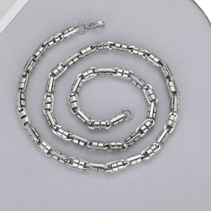 Minimalist silver stainless steel chain necklace with industrial rectangular grooved links