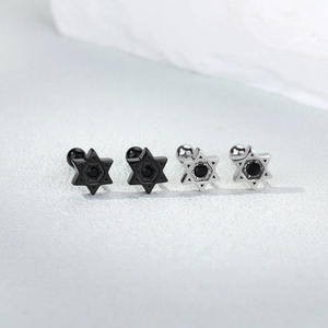 316 Stainless Steel Hexagram Star Of David Stud Earrings With Black Rhinestone Titanium Steel Unisex Screw Back Punk Jewelry