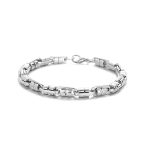 Modern industrial style silver stainless steel link bracelet with lobster clasp for unisex