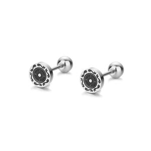 Stainless Steel Ship Wheel Sun Pattern Barbell Stud Earrings Vintage Punk Style Unisex Jewelry Retro Ear Bone Nail