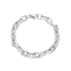 Collier en acier inoxydable argenté avec maillons filetés et fermoir mousqueton