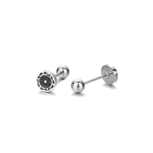 Retro titanium steel helm stud earrings for men and women with vintage sun pattern design