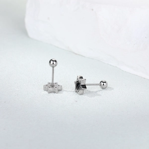 Minimalist hexagram stud earrings in silver steel with black zircon and ball backings