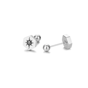 Hexagonal stainless steel sun stud earrings with screw ball back for men and women