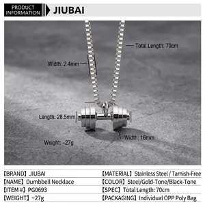 Collier avec pendentif haltère en acier titane argenté et chaîne box de 70 cm pour fitness