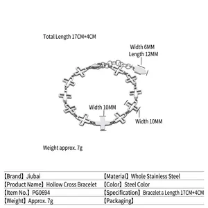 Titanium steel hollow cross bracelet with 17cm length and adjustable 4cm extension chain