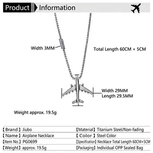 Hip-Hop Flugzeug Anhänger Halskette aus Titanstahl mit 60cm plus 5cm langer verstellbarer Kette