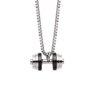 Collier avec pendentif haltère pour homme en acier inoxydable aux accents noirs