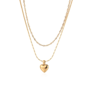 Collier Double Couche avec Pendentif Cœur en Acier Titane Minimaliste Chaîne Torsadée Plaquée Or pour Femme Bijoux Mode Quotidien