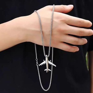 Hip-Hop Flugzeug-Anhänger Halskette aus silbernem Edelstahl für Damen und Herren