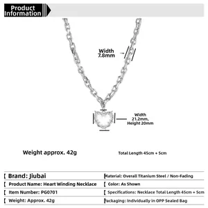 Spécifications de taille du collier cœur d'épines Y2K en acier titane argenté