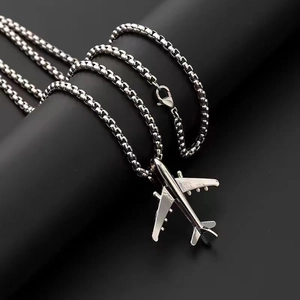 Hip Hop Flugzeug Anhänger Halskette Titanstahl Edelstahl Silber Farbe Flugzeug Schmuck Für Herren Damen Mode Lange Kette