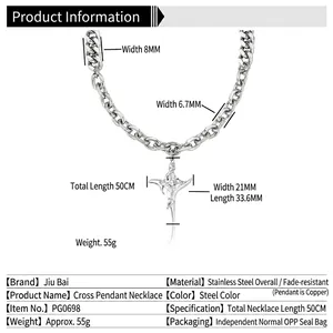 Star cross pendant necklace made of titanium steel with cuban chain links for men and women