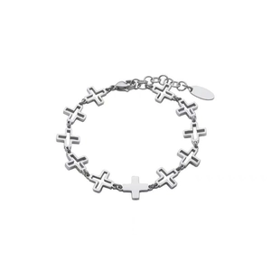 Polished titanium steel bracelet with hollow cross link design and lobster clasp closure