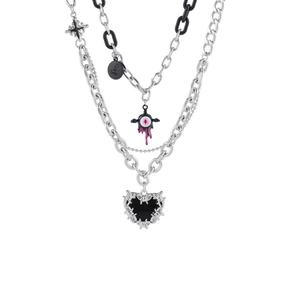 Collier Pendentif Cœur d'Épines en Acier Inoxydable Gothic Punk pour Unisexe Y2K Style Sombre Collier de Diable Double Couche Cadeau Bijoux