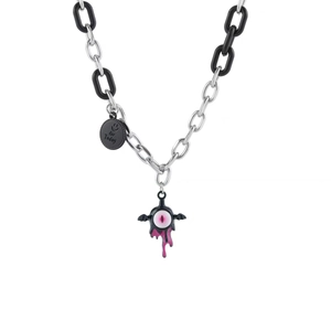 Collier gothique Y2K avec cœur d'épines à ailes et pendentif smiley sur chaîne