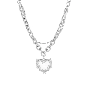 Collier argenté style Y2K avec chaîne cubaine à double couche et pendentif cœur