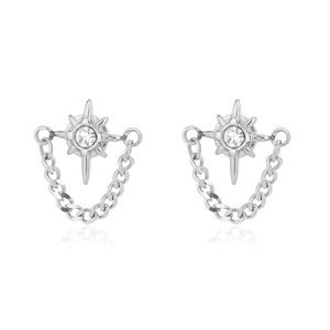 Orecchini a perno con stella polare e catena in argento e zircone per un look moderno