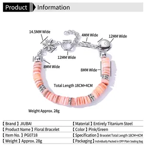 Bracciale retrò in acciaio al titanio con perline rosa sfumate e ciondoli a margherita