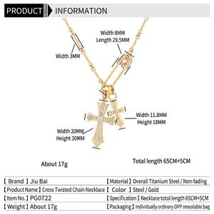 Goldene Titanstahl Doppelkreuz Kette mit Diamant-Anstecknadel und Ketten-Spezifikationen