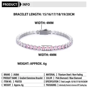 Bracciale tennis in acciaio al titanio con zirconi rosa sfumati da 4 mm per uomo e donna