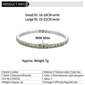Bracciale elastico con zirconi verdi e diamanti bianchi in resistente acciaio titanio