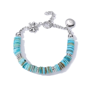 Bracciale di Perline a Forma di Fiore in Acciaio al Titanio Vintage Stile Cinese Braccialetto Regolabile con Perle di Pietra di Conchiglia per Coppie Uomo Donna Gioielli