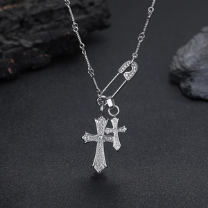 Punk Gothic Doppel Kreuz Anhänger Halskette Mit Strass Sicherheitsnadel Titanstahl Hip Hop Schmuck Für Herren Damen