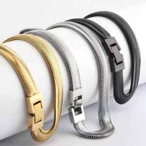 Unisex Titanstahl Flache Fischgräten Schlangenkette Halskette Minimalistisch Hip Hop Gold Silber Schwarz Kette Herren Damen