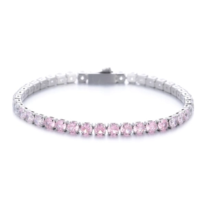 Bracciale tennis minimalista con zirconi rosa sfumati e finitura placcata argento
