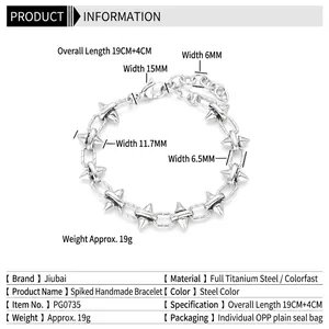 Bracelet punk unisexe en acier titane avec rivets et maillons de chaîne argentés