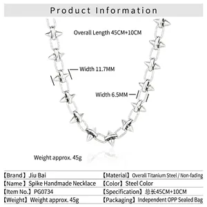 Collier punk unisexe en acier titane avec rivets et maillons épais ajustables