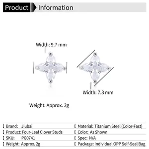 Boucles d'oreilles trèfle à quatre feuilles en acier titane et zircons brillants