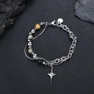 Collana E Bracciale In Acciaio Al Titanio Con Pendente A Stella E Pietra Occhio Di Tigre Per Uomo Donna Accessori Street Punk