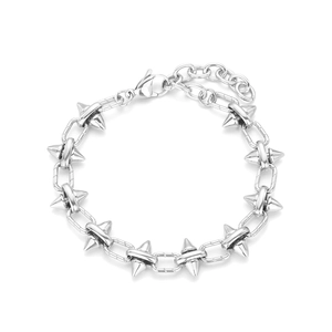 Bracelet chaîne en acier titane style punk argenté avec clous pointus et fermoir mousqueton