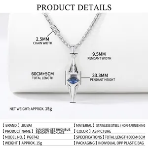 Starry diamond geometric pendant necklace with blue zircon in silver titanium steel