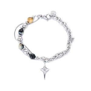 Bracciale a catena mista in acciaio inossidabile con occhio di tigre e stella