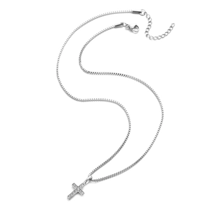 Collana minimalista in acciaio al titanio argento con croce con micro cristalli