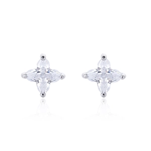 Boucles d'oreilles trèfle à quatre feuilles avec zircons étincelants en acier argenté