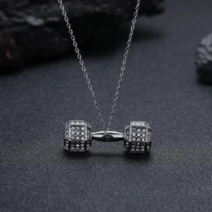 Collier Pendentif Haltère en Acier Titane Zircone Serti Bijoux Hip Hop Fitness Pour Hommes Femmes Cadeau de Gymnastique