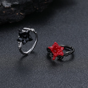 Gothic Stainless Steel Thorn Mandala Flower Ring For Women Men Vintage Dark Aesthetic Enamel Drip Oil Adjustable Band Jewelry Gift