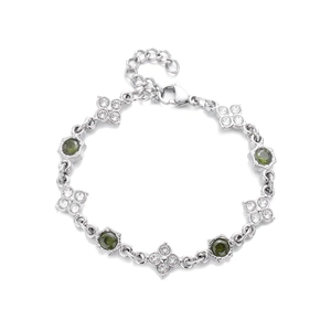 Squisito bracciale a quadrifoglio con pietre verdi e cristalli di zircone brillanti