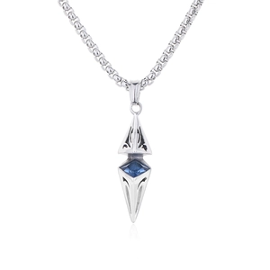 Starry rhombic zircon geometric necklace for men featuring a blue gemstone pendant
