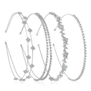 Serre-Tête Élégant en Alliage de Strass Motifs Botaniques Floraux Géométriques Fin Cercle de Cheveux en Métal pour Mariage Fête Femme Bijoux
