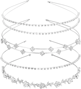 Vue détaillée d'un lot de 6 serre-têtes en strass avec motifs floraux et géométriques en argent