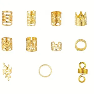 280 pieces gold dreadlock hair accessories set with detailed size chart for various braid rings