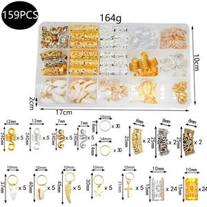 159-piece metal braid jewelry set with charms and storage box for dreadlock styling
