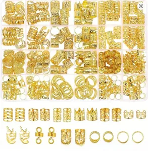 Macro view of 280-piece gold braid accessory set with assorted charms and rings